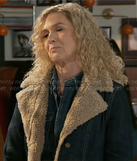 Jan’s denim and sherpa coat on Beyond the Gates