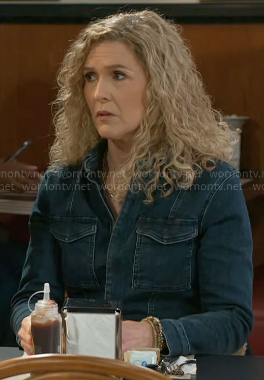 Jan’s denim shirtdress on Beyond the Gates