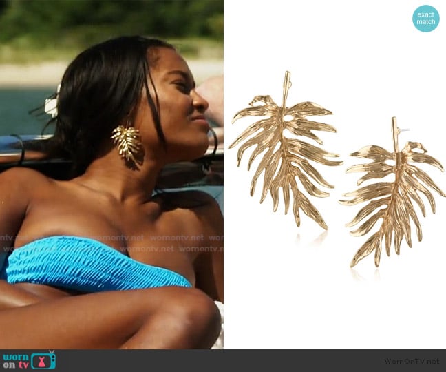 Jardin Feather Statement Stud Earrings worn by Ciara Miller on Summer House