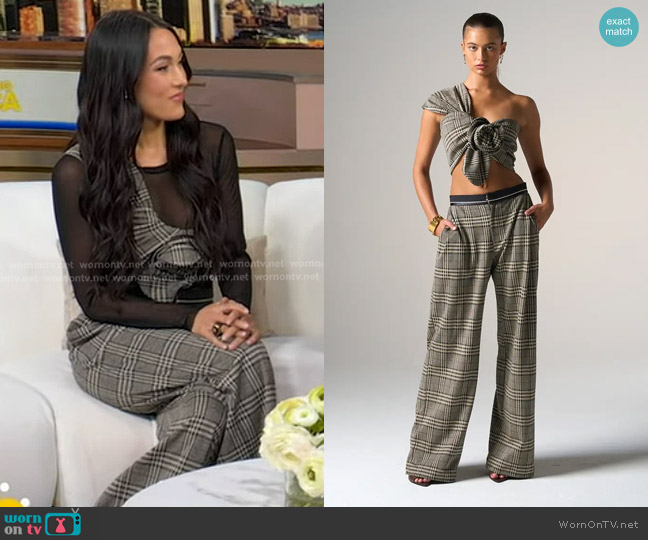 JBQ Camelia Top in Multi Tartan worn by Brie Bella on Good Morning America