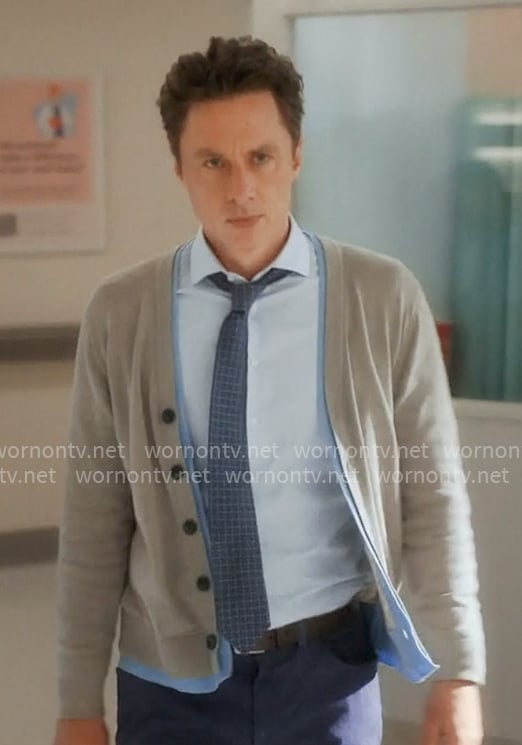 JD’s grey and blue layered cardigan on Scrubs