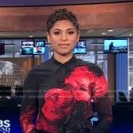 Jericka’s black rose print shirt on CBS Evening News