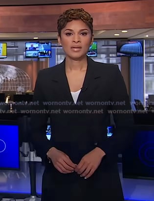 Jericka’s black pleated blazer dress on CBS Evening News