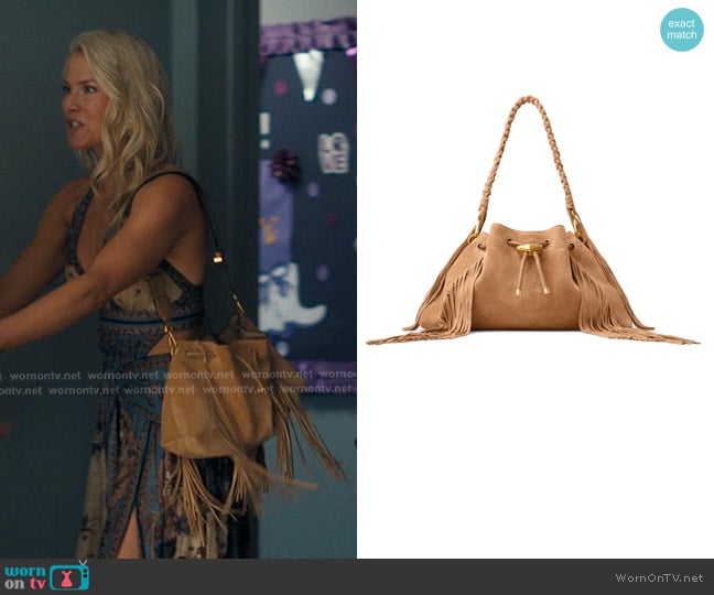 Jimmy Choo Bon Bon Medium Suede Shoulder Bag worn by Angela Norris (Ali Larter) on Landman