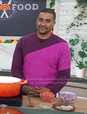 JJ Johnson’s pink colorblock sweater on Today