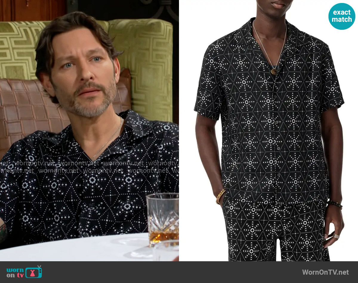 John Varvatos Dan Geometric Linen Camp Shirt worn by Daniel Romalotti (Michael Graziadei) on The Young and the Restless