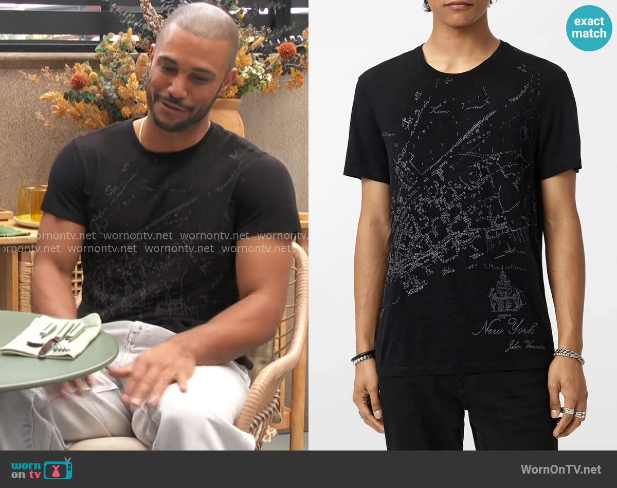 John Varvatos Map Tee worn by Nick Newman (Joshua Morrow) on The Young and the Restless