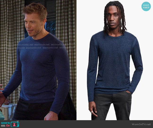 John Varvatos Pete Crew Neck Sweater in Naby worn by Jeremy Horton (Michael Roark) on Days of our Lives