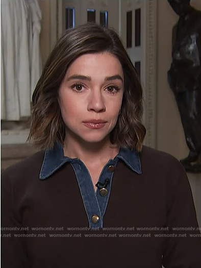 Julie’s brown denim collar sweater on NBC News Daily