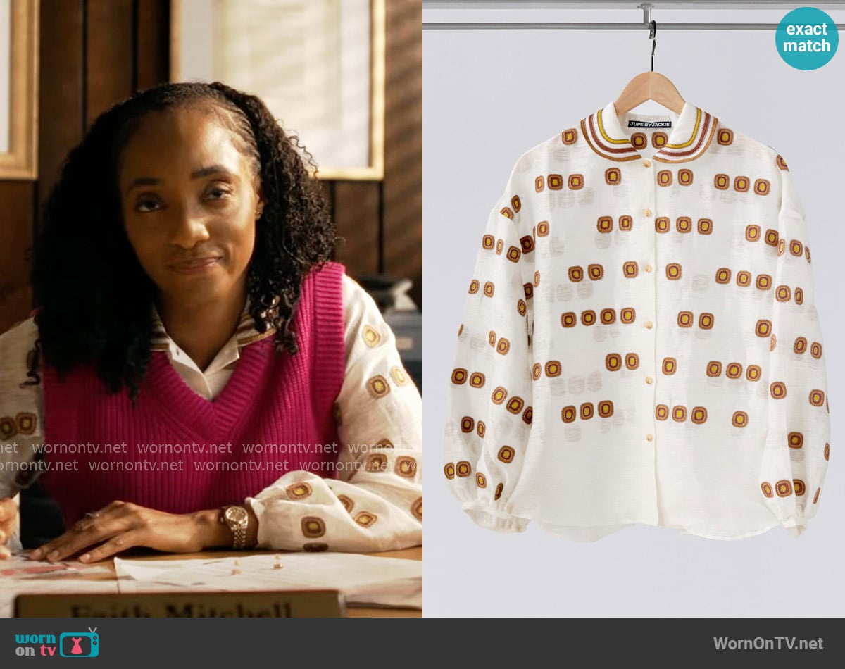 Jupe by Jackie Maduru Shirt in Cream worn by Faith Mitchell (Iantha Richardson) on Will Trent