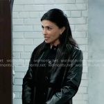 Justine’s black leather and shearling coat on General Hospital