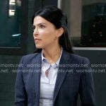 Justine’s navy plaid blazer on General Hospital