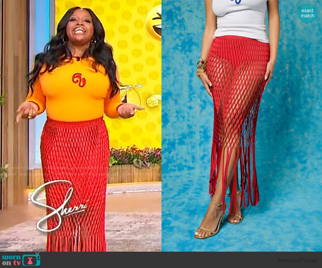 Kai Collective Yumi Faux Suede Laser Cut Skirt worn by Sherri Shepherd on Sherri