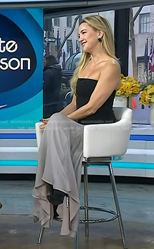 Kate Hudson’s black strapless top and grey skirt on Today