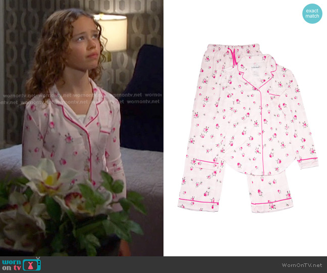 Katie J NYC Juniors Pink Rosebud Plaid Maia Pants PJ Set worn by  Rachel Black (Alice Halsey) on Days of our Lives