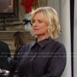 Kayla’s navy floral embroidered shirtdress on Days of our Lives