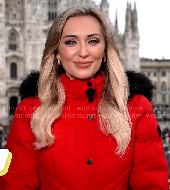 Kelly O’Grady’s red puffer coat on CBS Mornings