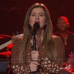Kelly’s printed tie neck blouse on The Kelly Clarkson Show