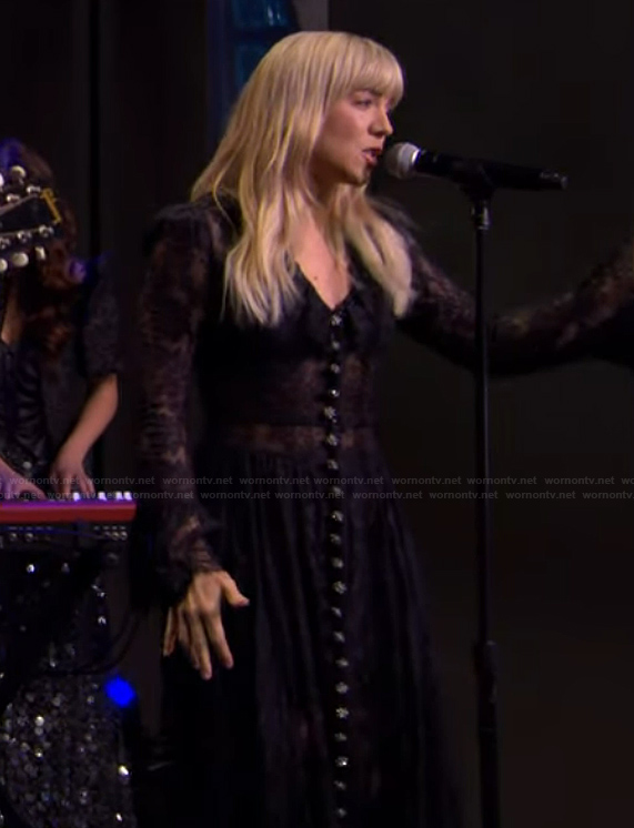 Kimberly Perry’s black lace maxi dress on Live with Kelly and Mark