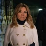 Kit’s double breasted cape jacket on Access Hollywood