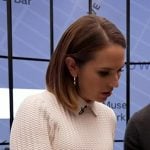 Elizabeth’s white collared knit sweater on Good Morning America
