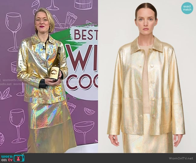 Lafayette 148 NY Iridescent Crackle Suede Patch Pocket Shirt Jacket worn by Vanessa Price on Today