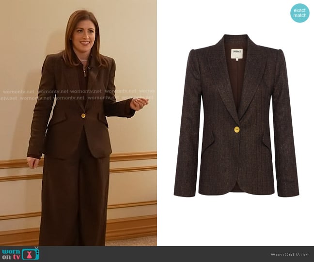 L'Agence Chamberlain Pinstriped Blazer worn by Chloe Melas on Today