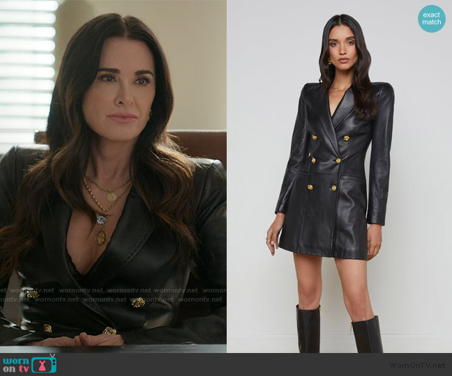 L'Agence Tora Leather Blazer Dress worn by Celeste Baker (Kyle Richards) on The Lincoln Lawyer