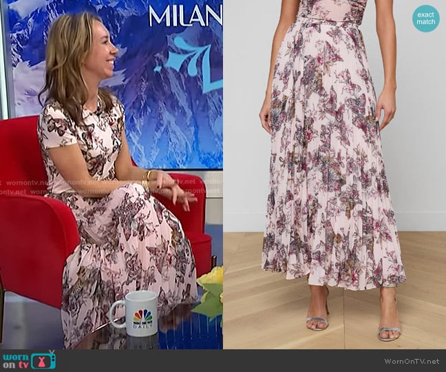 L'Agence Torin Pleated Maxi Skirt in Nectar Butterfly Jungle worn by Shannon Doherty on NBC News Daily