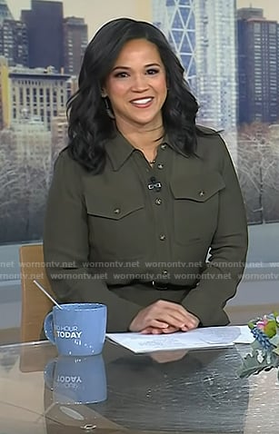 Laura’s green flap pocket blouse and pants on Today