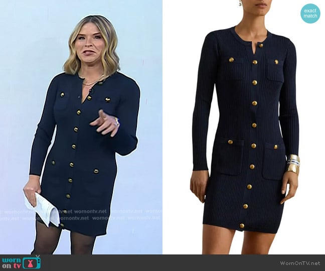 Lauren Ralph Lauren Button Trim Rib Knit Sweater Dress in Lauren Navy worn by Jenna Bush Hager on Today