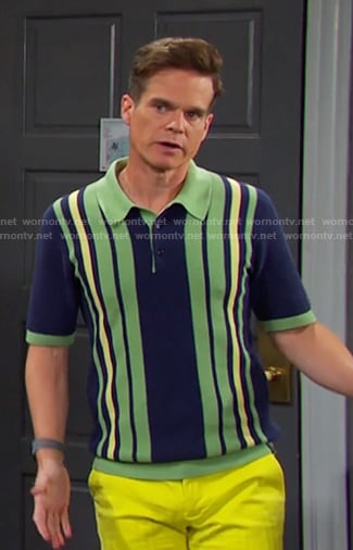 Leo’s navy and green striped polo shirt on Days of our Lives