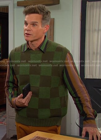 Leo’s striped shirt and green checkerboard vest on Days of our Lives