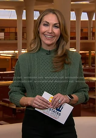 Lori’s green cable knit sweater on Good Morning America