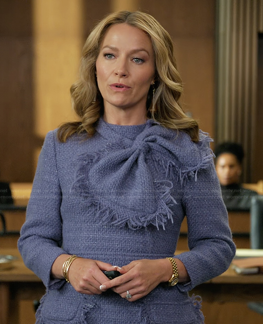 Lorna’s purple tweed bow front dress on The Lincoln Lawyer
