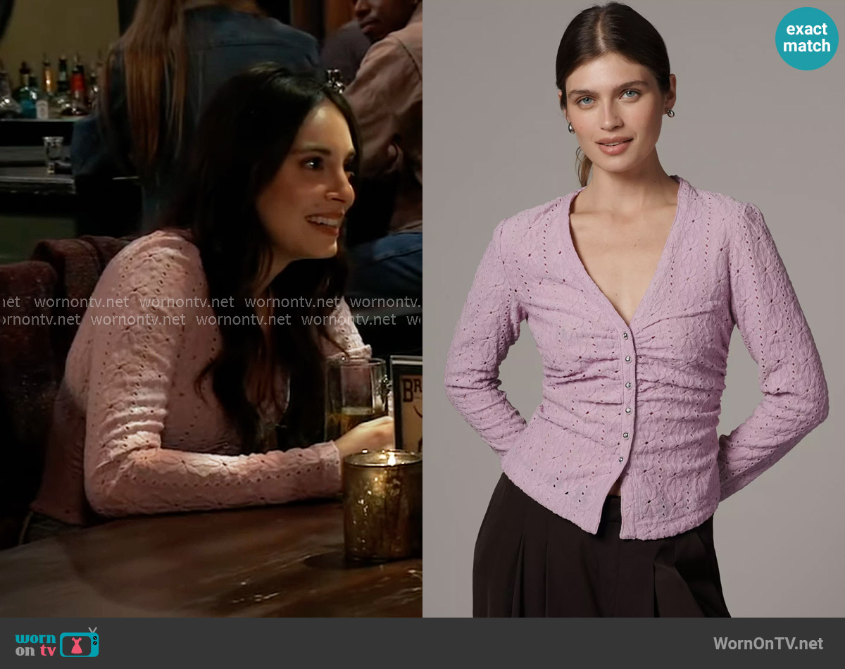 Maeve Textured Eyelet Top in Lilac worn by Molly Lansing-Davis (Kristen Vaganos) on General Hospital