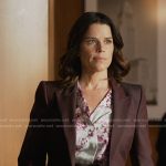 Maggie’s floral blouse and burgundy blazer on The Lincoln Lawyer