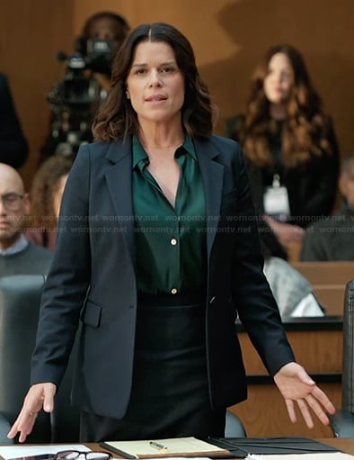 Maggie’s green satin blouse on The Lincoln Lawyer
