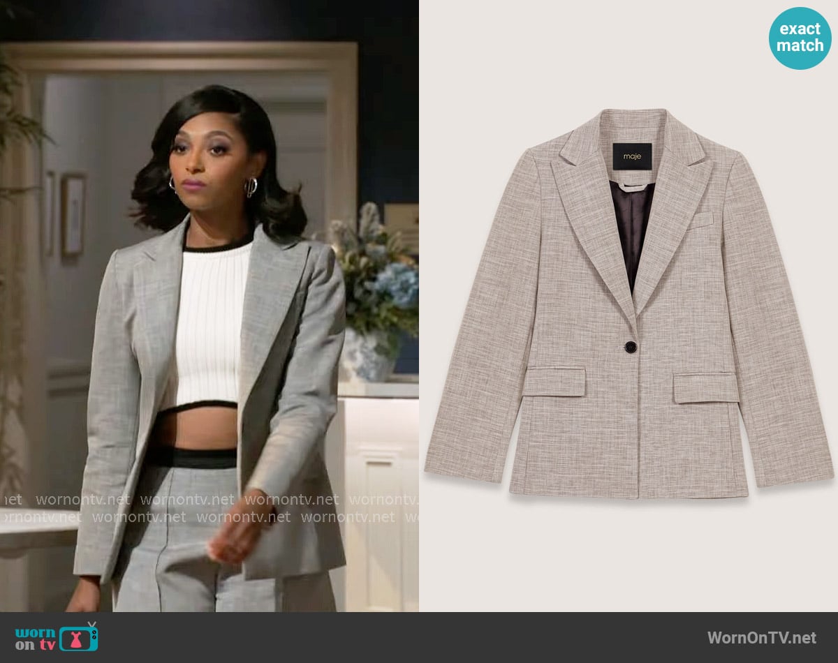 Maje Belted Suit Jacket worn by Kat Richardson (Colby Muhammad) on Beyond the Gates