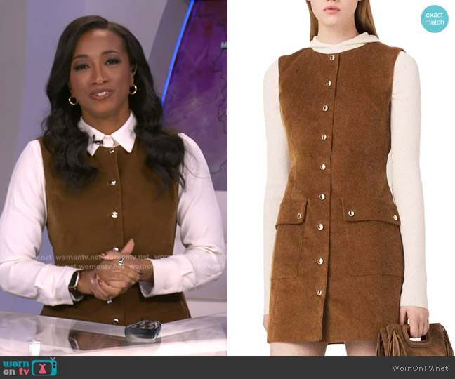 Maje Rubelle Corduroy Dress in Camel worn by Brittany Bell on Good Morning America