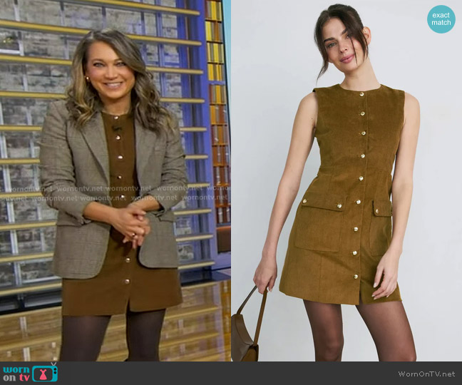Maje Rubelle Corduroy Dress in Camel worn by Ginger Zee on Good Morning America