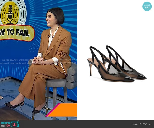 Malone Souliers Aubrey 70 Mesh Slingback Pumps worn by Elizabeth Day on Today