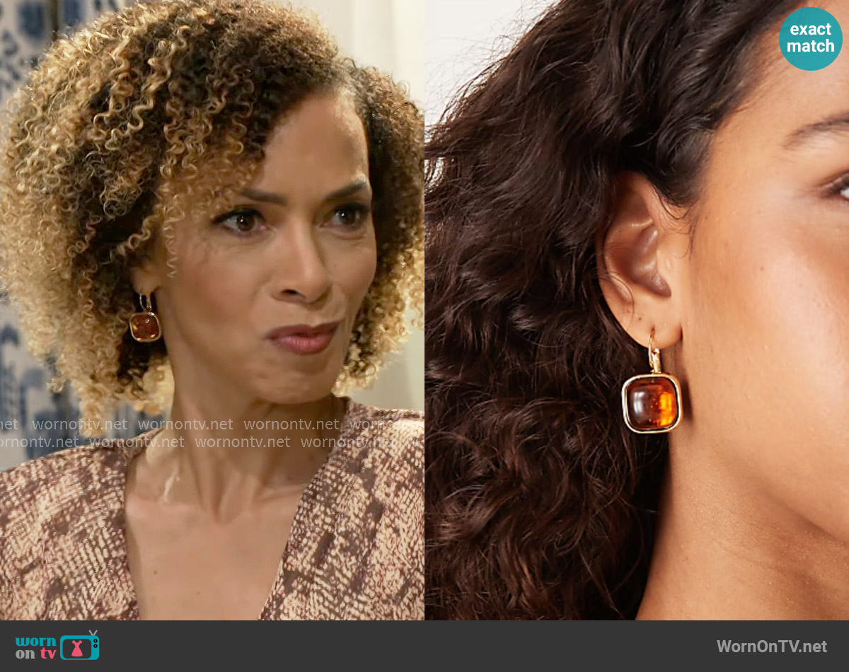 Mango Rustic Brown Jewel Earrings worn by Anastasia Belleclaire (Timeca Seretti) on Beyond the Gates