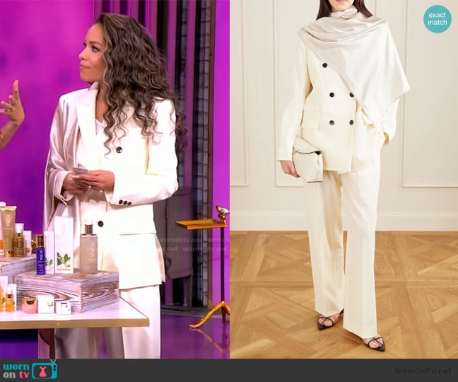 Maria McManus Scarf-detailed double-breasted wool-blend blazer worn by Sunny Hostin on The View