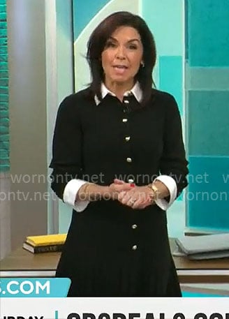 Meg Oliver’s black button front dress on CBS Mornings