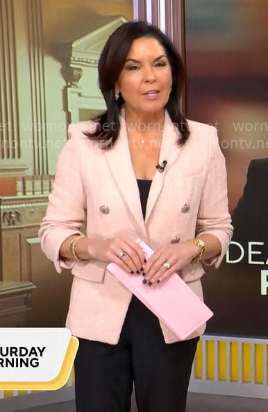 Meg Oliver’s light pink blazer on CBS Mornings