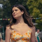 Megan’s pink fruit print dress on The Burbs