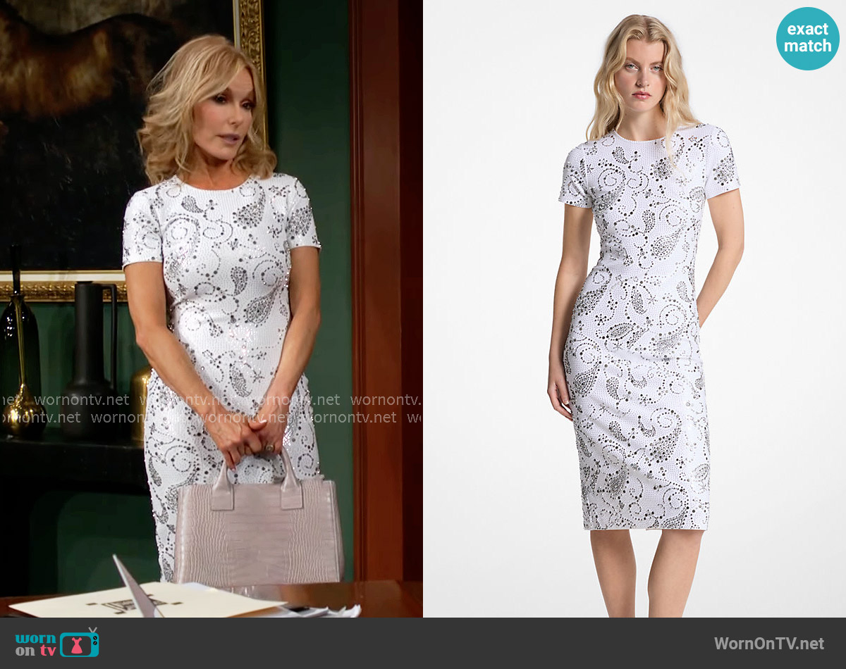 MICHAEL Michael Kors Studded Paisley Scuba Midi Dress worn by Lauren Fenmore (Tracey Bregman) on The Young and the Restless