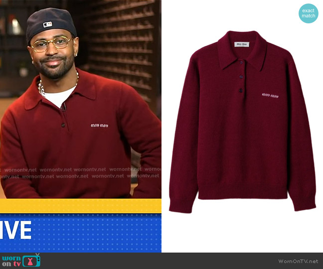 Miu Miu Polo-neck Intarsia Logo Sweater worn by Big Sean on Good Morning America