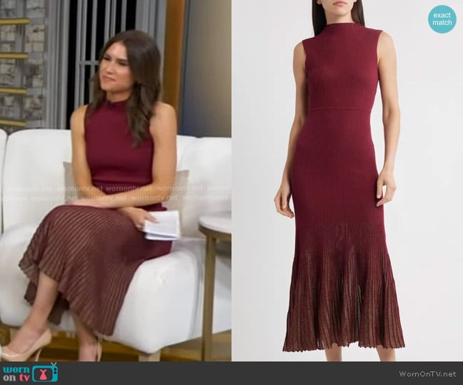 Moon River Ribbed Sweater Dress in Oxblood worn by Sophie Flay on Good Morning America